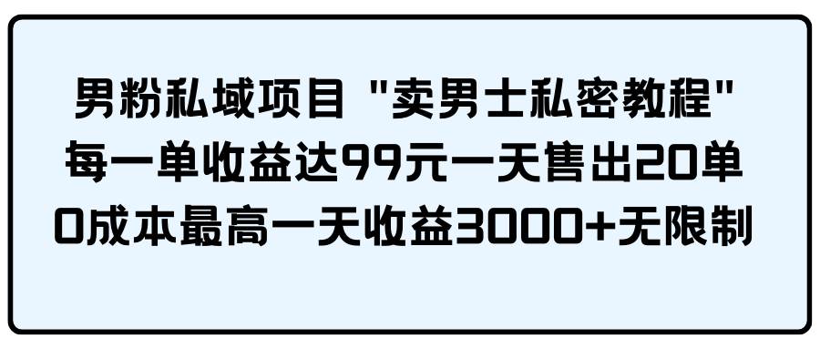 男粉私域项目 卖男士私密教程 每一单收益达99元一天售出20单-云起副业网