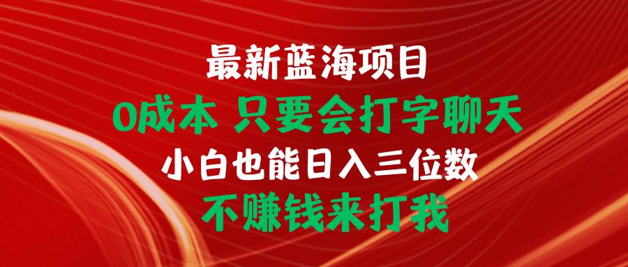 最新蓝海项目 0成本 只要会打字聊天 小白也能日入三位数 不赚钱来打我-云起副业网