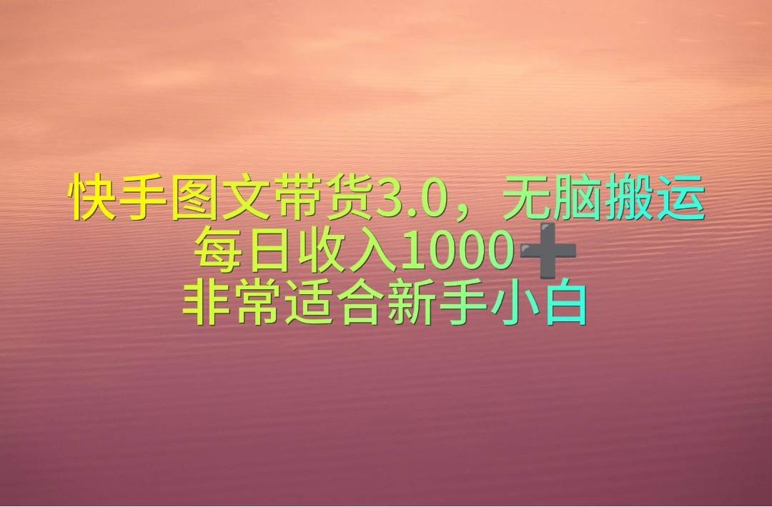 快手图文带货3.0，无脑搬运，每日收入1000＋，非常适合新手小白-云起副业网