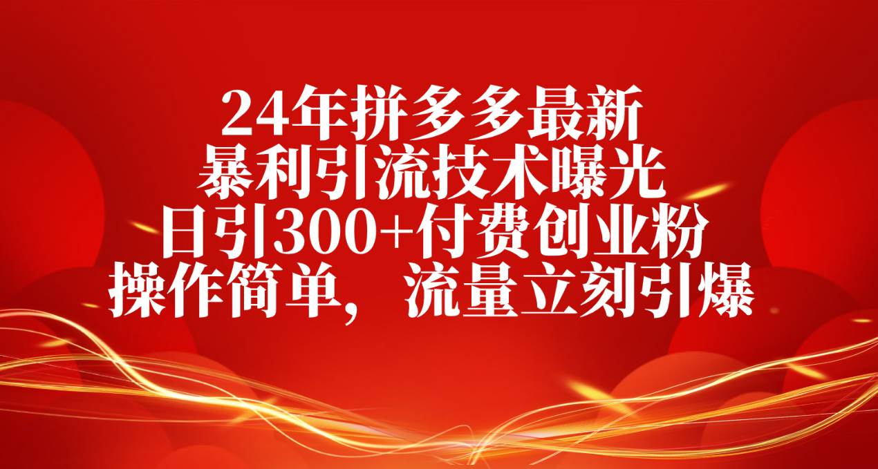 24年拼多多最新暴利引流技术曝光，日引300+付费创业粉，操作简单，流量…-云起副业网