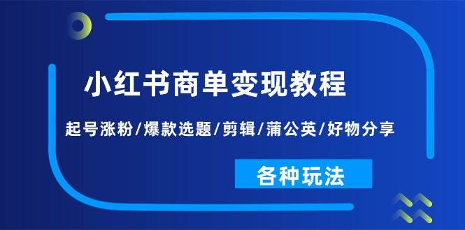 小红书商单变现教程：起号涨粉/爆款选题/剪辑/蒲公英/好物分享/各种玩法-云起副业网