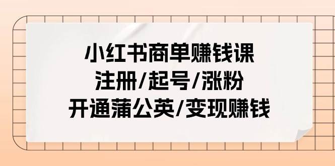 小红书商单赚钱课：注册/起号/涨粉/开通蒲公英/变现赚钱（25节课）-云起副业网