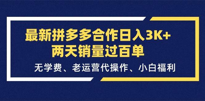 最新拼多多合作日入3K+两天销量过百单，无学费、老运营代操作、小白福利-云起副业网