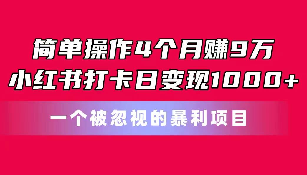 简单操作4个月赚9万!小红书打卡日变现1000+!一个被忽视的暴力项目-云起副业网