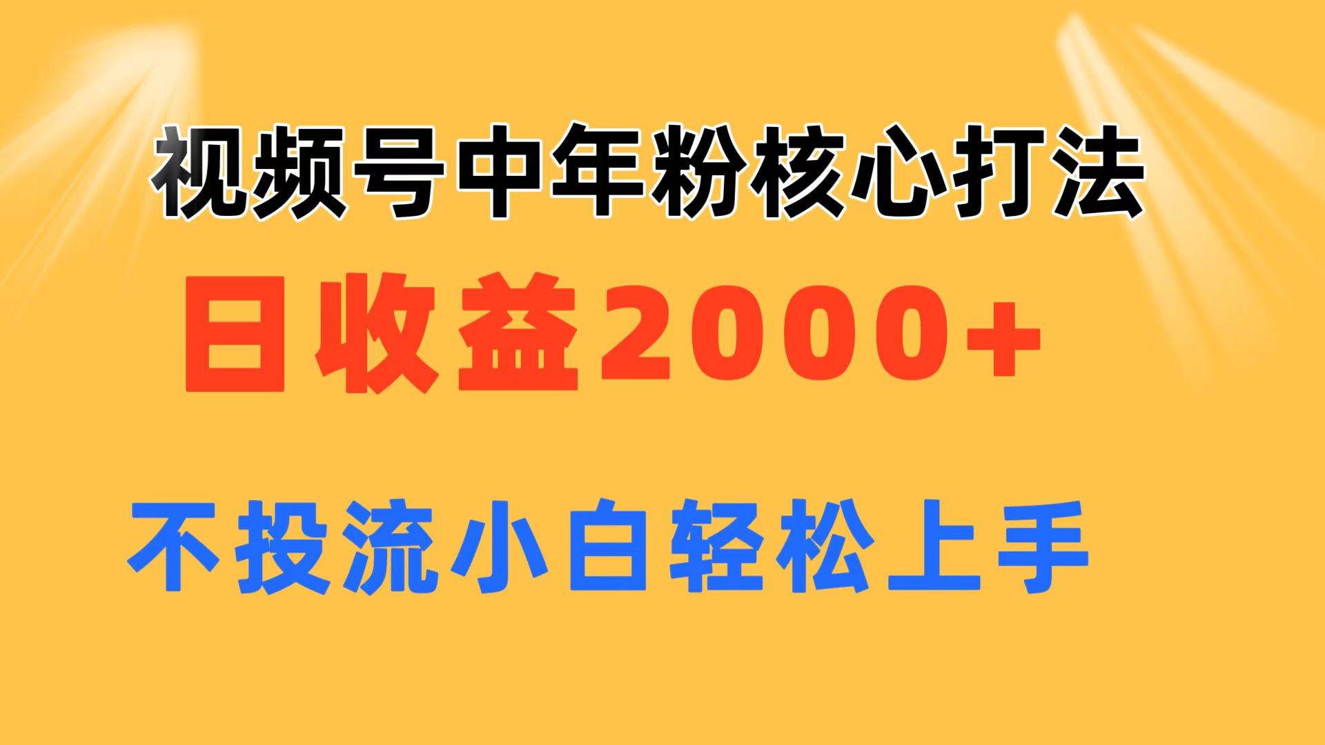 视频号中年粉核心玩法 日收益2000+ 不投流小白轻松上手-云起副业网