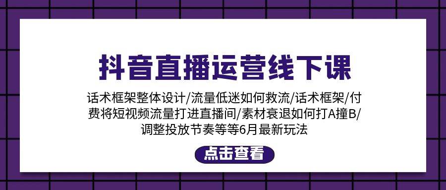 抖音直播运营线下课：话术框架/付费流量直播间/素材A撞B/等6月新玩法-云起副业网