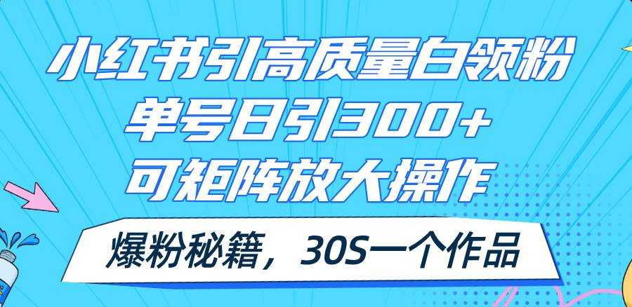 小红书引高质量白领粉，单号日引300+，可放大操作，爆粉秘籍！30s一个作品-云起副业网