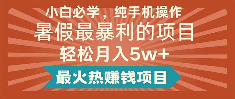 小白必学，纯手机操作，暑假最暴利的项目轻松月入5w+最火热赚钱项目-云起副业网