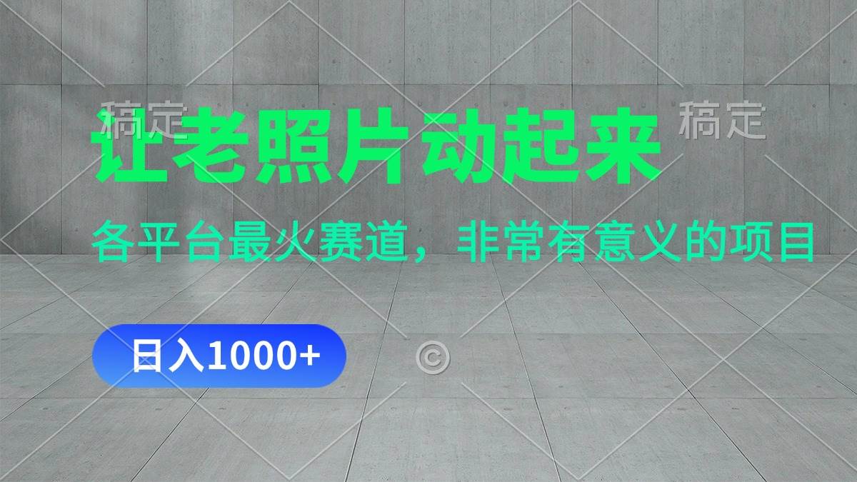 让老照片动起来，一天变现1000+，各平台最火赛道，看完就会-云起副业网