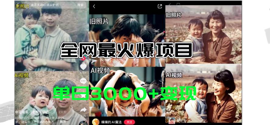 全网爆火的AI让老照片动起来教程，蹭热点日赚3000+，内含免费工具一键…-云起副业网