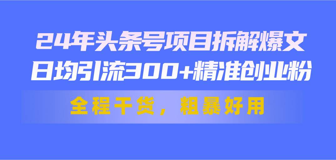 24年头条号项目拆解爆文，日均引流300+精准创业粉，全程干货，粗暴好用-云起副业网