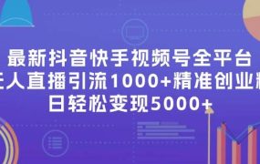 最新抖音快手视频号全平台无人直播引流1000+精准创业粉,日轻松变现5000+-云起副业网
