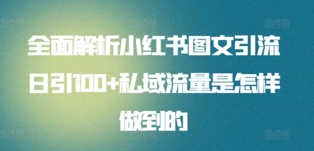 全面解析小红书图文引流日引100私域流量是怎样做到的-云起副业网