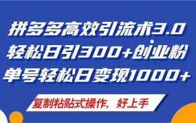 拼多多店铺引流技术3.0,日引300+付费创业粉,单号轻松日变现1000+-云起副业网