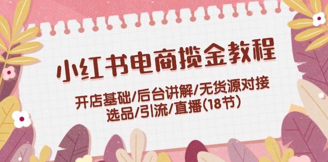 小红书电商揽金教程：开店基础/后台讲解/无货源对接/选品/引流/直播(18节)-云起副业网