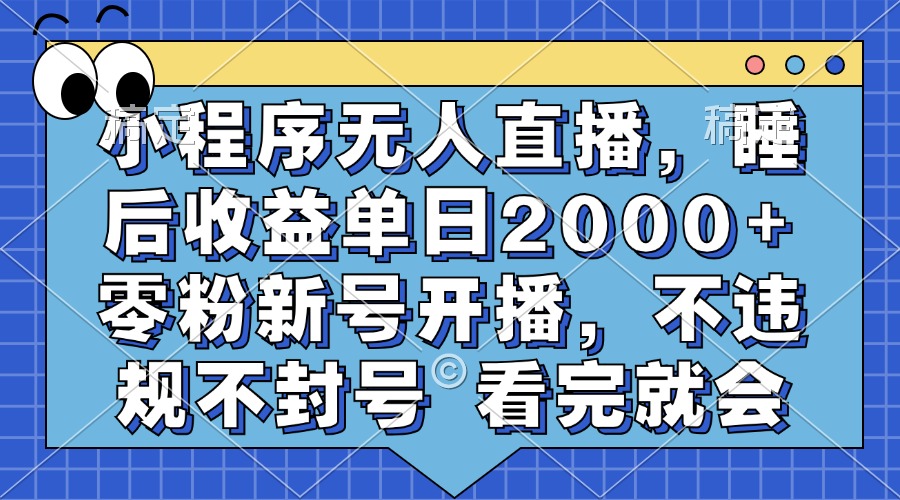 小程序无人直播，睡后收益单日2000+ 零粉新号开播，不违规不封号 看完就会-云起副业网