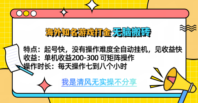 知名游戏打金,无脑搬砖单机收益200-300+ 即做!即赚!当天见收益!-云起副业网