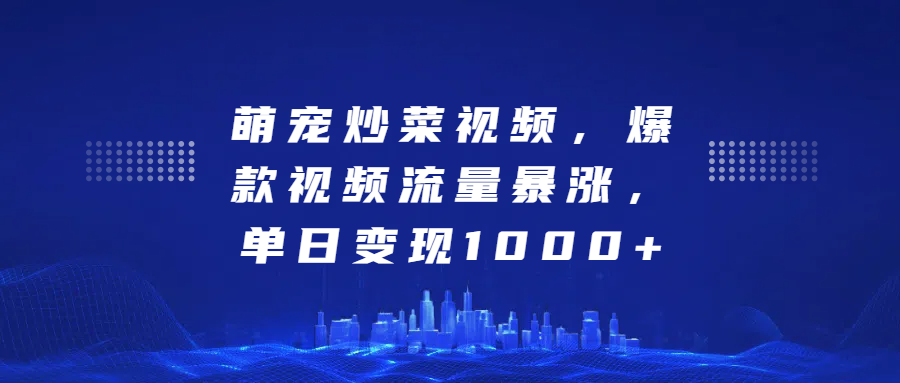 萌宠炒菜视频，爆款视频流量暴涨，单日变现1000+-云起副业网