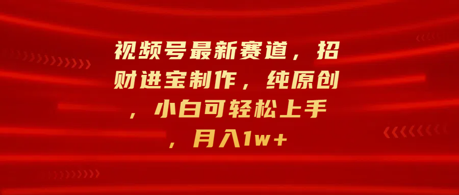 视频号最新赛道，招财进宝制作，纯原创，小白可轻松上手，月入1w+-云起副业网