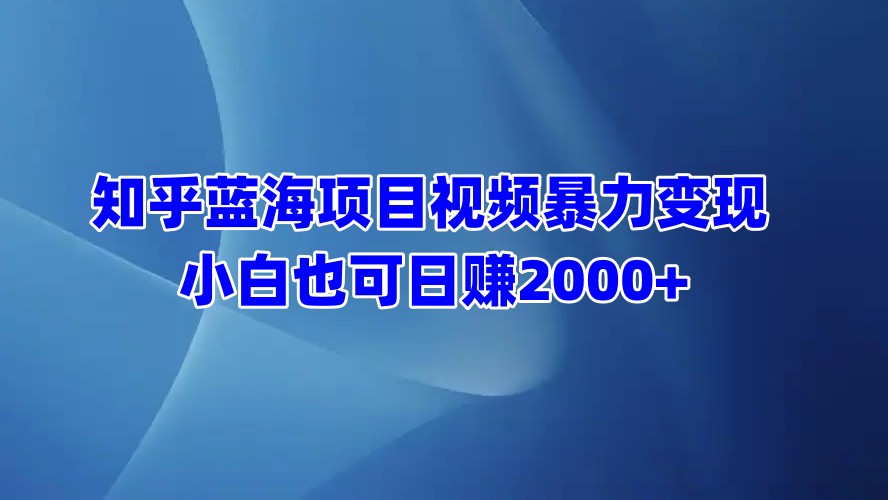 知乎蓝海项目视频暴力变现  小白也可日赚2000+-云起副业网