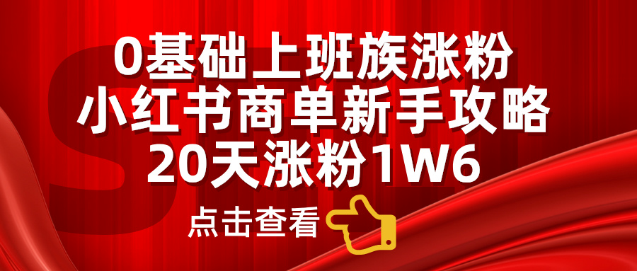 小红书商单新手攻略，20天涨粉1.6w，0基础上班族涨粉-云起副业网