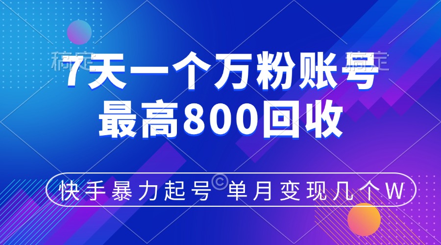 快手暴力起号，7天涨万粉，小白当天起号，多种变现方式，账号包回收，单月变现几个W-云起副业网