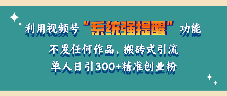 利用视频号“系统强提醒”功能，引流精准创业粉，无需发布任何作品，单人日引流300+精准创业粉-云起副业网