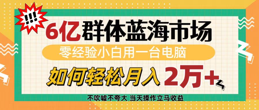 6亿群体蓝海市场,零经验小白用一台电脑,如何轻松月入2万+-云起副业网