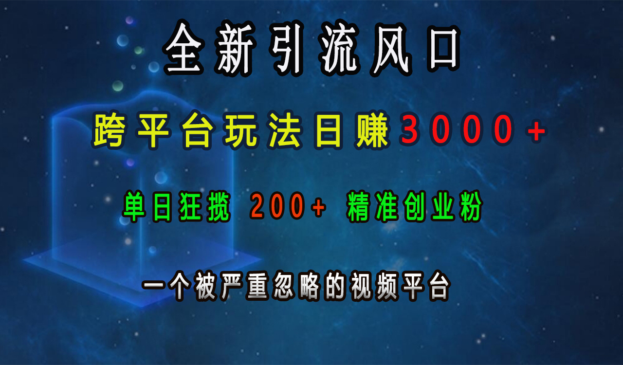 全新引流风口，跨平台玩法日赚3000+，单日狂揽200+精准创业粉，一个被严重忽略的视频平台-云起副业网