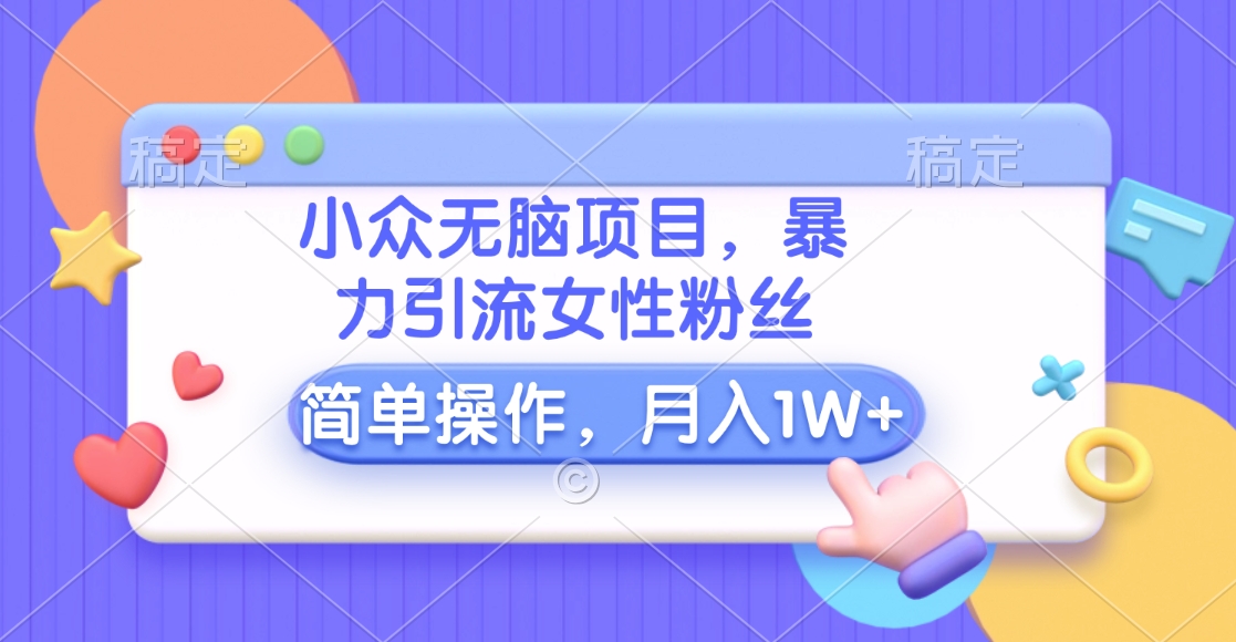 小众无脑项目，暴力引流女性粉丝，简单操作，月入10000+元-云起副业网