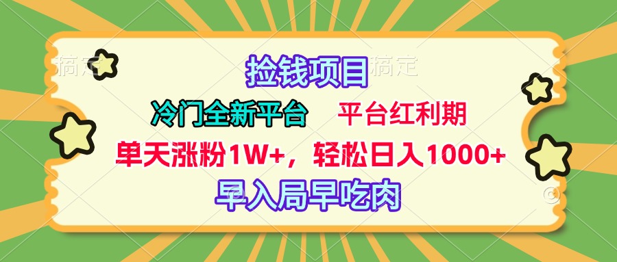 冷门全新捡钱平台,当天涨粉1W+,日入1000+,傻瓜无脑操作-云起副业网