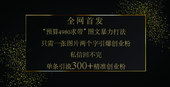 小红书，“预算 4980 带我飞” 的神奇图片引流法，堪称涨粉核武器！只需一张图，就能单条笔记凭借此方法，轻松引流 300 + 精准创业粉！-云起副业网