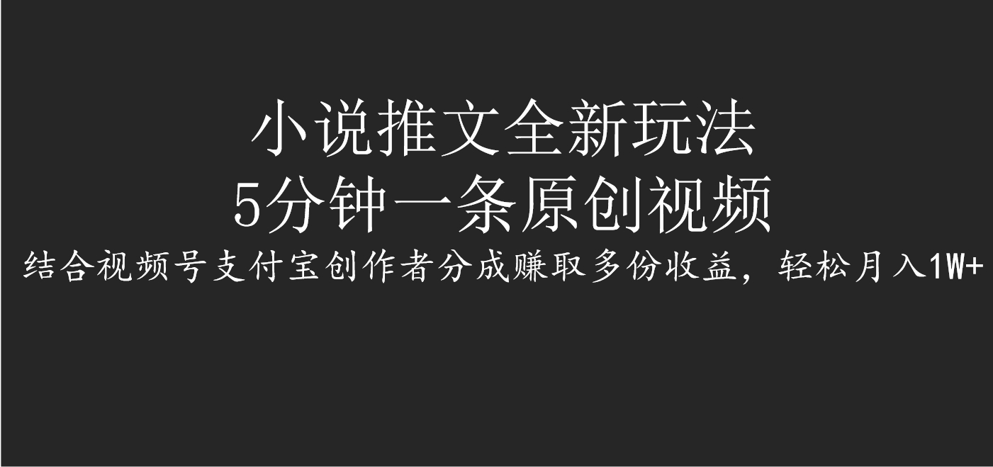 小说推文全新玩法，5分钟一条原创视频，结合视频号支付宝创作者分成赚取多份收益，轻松月入1W+-云起副业网