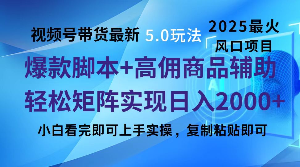 视频号带货最新5.0玩法，作品制作简单，当天起号，复制粘贴，脚本辅助，轻松矩阵日入2000+-云起副业网
