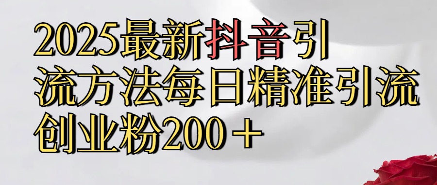 2025最新,抖音引流,方法每日精准引流创业粉300＋-云起副业网