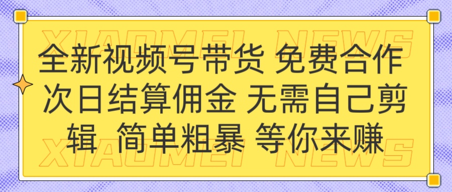 全新视频号 免费合作 佣金次日结算 无需自己剪辑-云起副业网