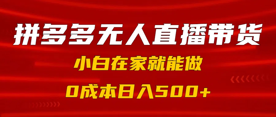 拼多多无人直播带货，小白在家就能做，0成本日入500+-云起副业网