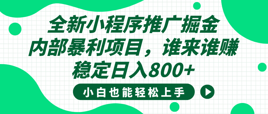 全新小程序推广掘金，内部暴利项目，小白轻松上手，稳定日入800+-云起副业网