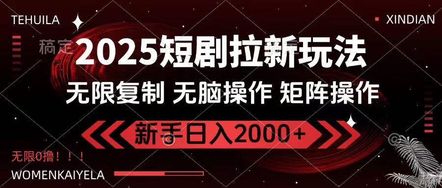 2025短剧拉新玩法，无需注册登录，无限0撸，无脑批量操作日入2000+-云起副业网