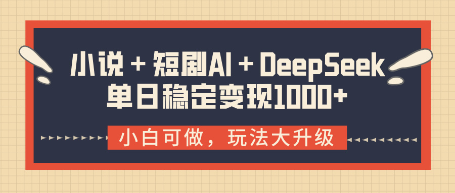 小说＋短剧AI＋DeepSeek结合变现，单日稳定变现1000+-云起副业网