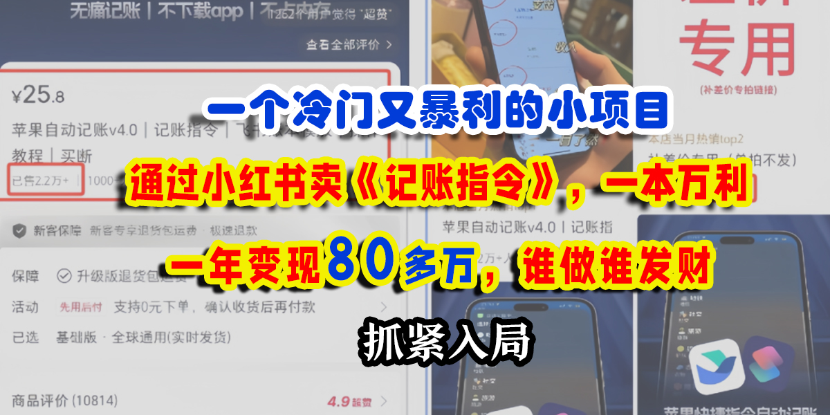 一个冷门又暴利的小项目，通过小红书卖《记账指令》，一本万利，一年变现80多万，谁做谁发财-云起副业网