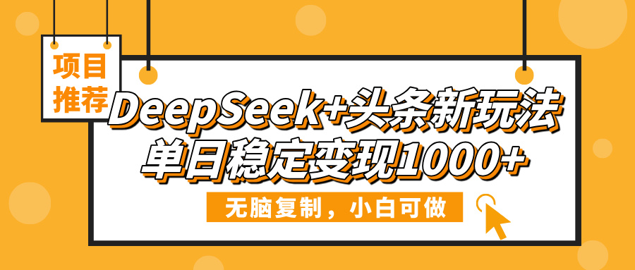 DeepSeek+头条新玩法，无脑复制，小白可做，单日稳定变现1000+-云起副业网