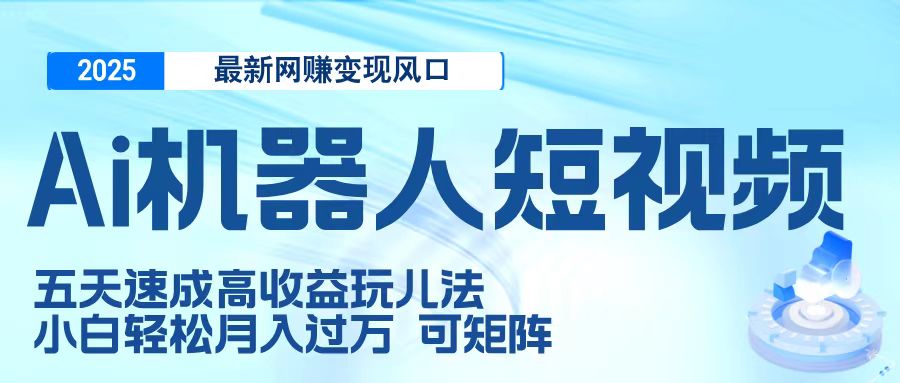 二零二五最新网赚变现风口，Ai 机器人短视频，五天速成高收益玩儿法，小白轻松月入过万，可矩阵-云起副业网
