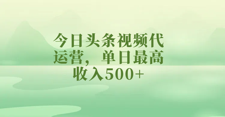 今日头条视频代运营，单日最高收入500+-云起副业网