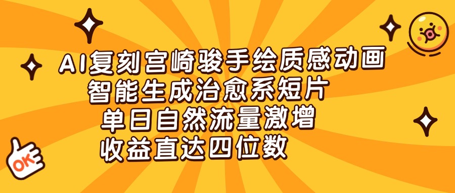 AI复刻宫崎骏手绘质感动画，智能生成治愈系短片，单日自然流量激增，收益直达四位数-云起副业网