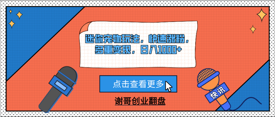迷你宠物玩法，快速涨粉，多重变现，日入1000+-云起副业网