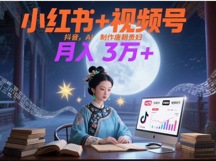 小红书+视频号+抖音，AI轻松制作唐朝贵妇IP，毒鸡汤、励志、减肥瘦身、养生赛道轻松切入，每天30分钟，轻松产出N条，月入3万+ -云起副业网