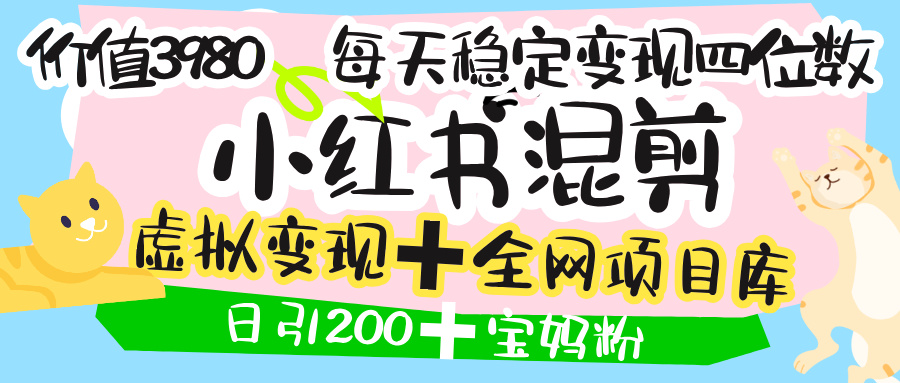 价值3980的小红书混剪， 虚拟变现 ＋全网项目库 ， 日引200+宝妈创业粉，每天稳定四位数变现-云起副业网
