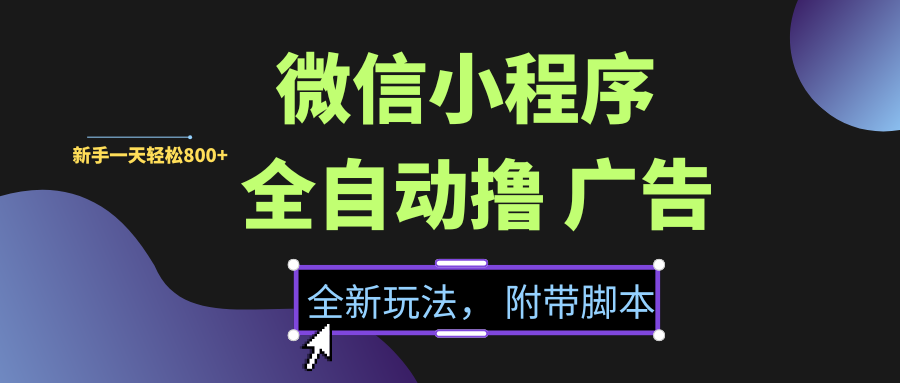 微信小程序挂机撸广告，全新玩法，新手一天轻松800+【附带脚本】-云起副业网