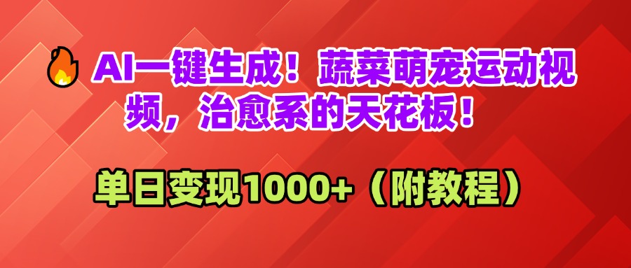 AI一键生成！蔬菜萌宠运动视频，治愈系的天花板！单日变现1000+（附教程）-云起副业网
